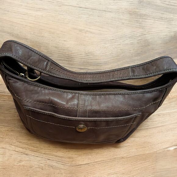 COACH Zip Top ERGO Hobo Shoulder Bag Dark Brown Patent Leather Authentic Dustbag - Picture 4 of 7